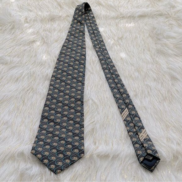 E. ZEGNA MENS SILK DESIGNER TIE MADE IN ITALY. NAVY W GOLD DESIGN. VINTAGE - Picture 4 of 6